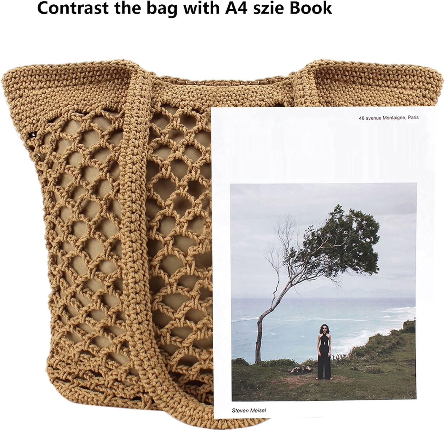 LinYooLi Women Large Cotton Crochet Shoulder Bag Bohemian Beach Travel Handbag Top-handle Bag Tote