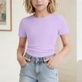 thumbnail image 2 of UAMVSH Girls Short Sleeve T Shirts Kids Ribbed Knit Crewneck Basic Tees Comfy Casual Slim Fit Summer Tops 5-16 Years, 2 of 7