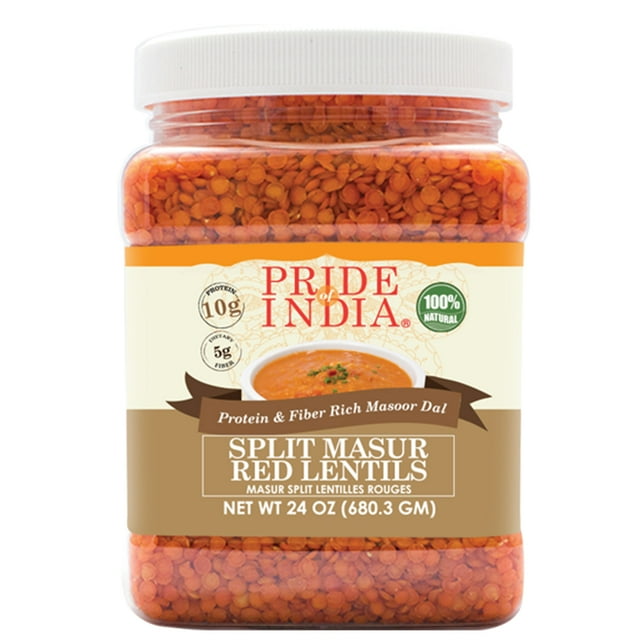 Pride Of India - Lentilles Rouges Masoor Indiennes Décortiquées - Masoor Dal Riche en Protéines et en Fibres, Pot de 1,5 Livre