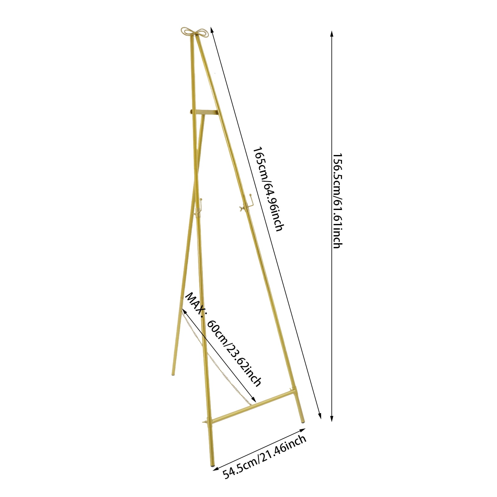 Gold Display Easel Stand 5.4ft Tall Adjustable Art Easel with 23.6in Chain & Hook 11 lbs Capacity Floor Standing Poster Easel