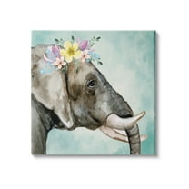Stupell Industries Elephant Safari Animal Purple Yellow Boho Floral Crown, 36 x 36, Design by ND Art