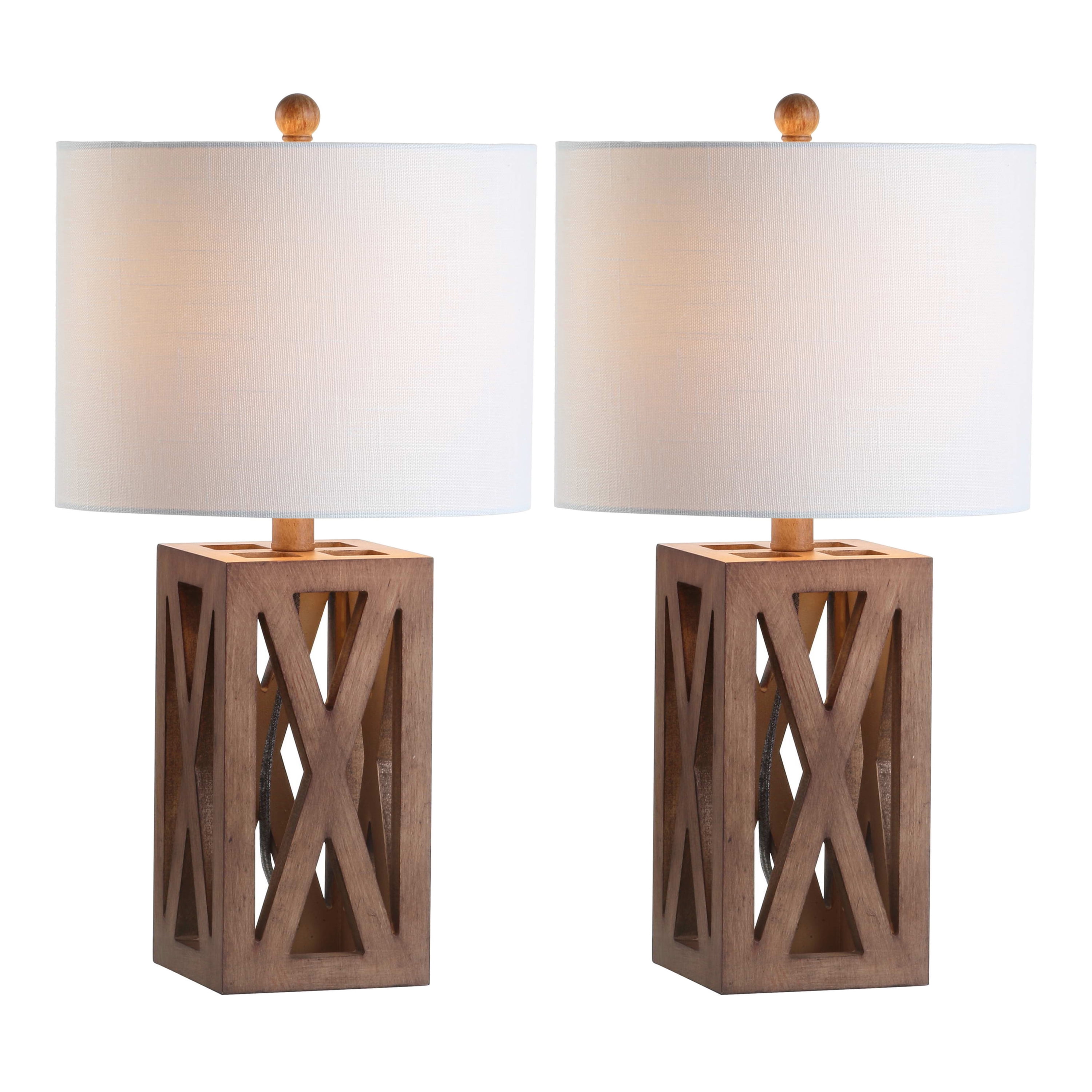 JONATHAN Y Stewart 21.5" Farmhouse Wood LED Table Lamp, Brown (Set of 2), JYL1062A-SET2