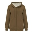 thumbnail image 3 of Admvng Fall Coats for Women Solid Color Zipper Long Sleeve Casual Fleece Hooded Pocket Fall Coats for Women S-2XL, 3 of 4