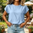 thumbnail image 6 of GZWYHT Short Sleeve Tops for Women Solid Color Crewneck Kangaroo Pocket Summer Casual Shirt Beach Going Out Vacation Blue 3XL, 6 of 7