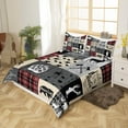 thumbnail image 5 of Hunting Bear Full Bedding Set, Rustic Deer Elk Comforter Cover Country Camper Lodge Duvet Cover Teens Adult Bedroom Decor, Geometric Patchwork Retro Cabin Quilt Cover, Black Gray Red, 5 of 5