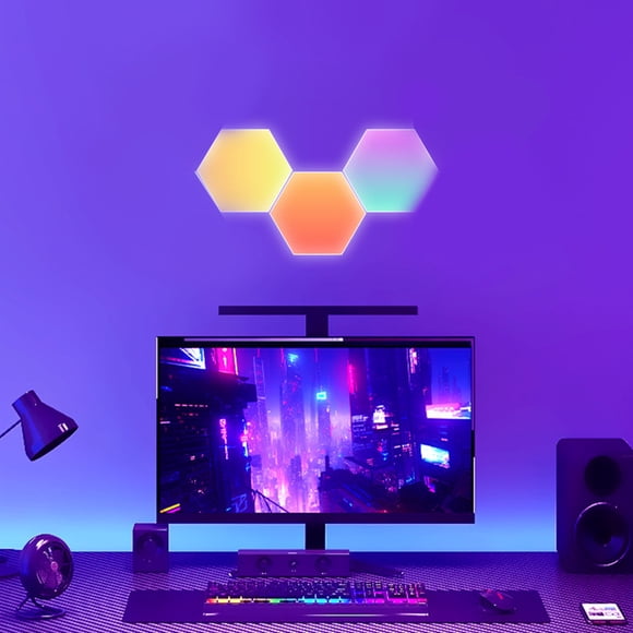 Xihbxyly Luz Rgb Hexagonal, Control Inteligente y Sincronización Musical, Diseño Personalizable, Iluminación Ambiental para Juegos, Decoración de Pared para Dormitorio, Alimentación Por Usb, Tamaño 9