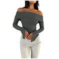 thumbnail image 4 of zaveiop off The Shoulder Tops for Women Fall Fashion 2025 Long Sleeve Shirts Going out Slim Fitted Blouses Y2K Clothes (Z1-Grey, XS), 4 of 6