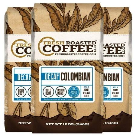 100% Colombian SWP Decaf Coffee, Fresh Roasted Coffee LLC. (12 oz. 3pk Whole