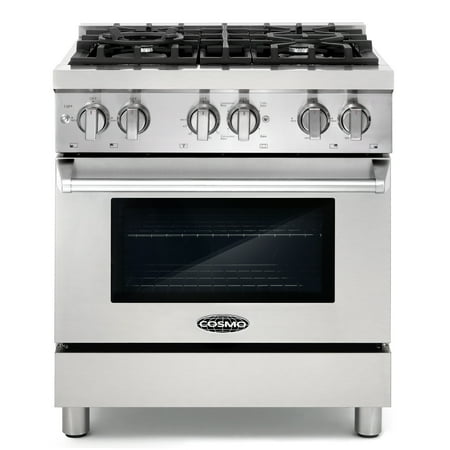 Cosmo Commercial-Style 30 in. 3.9 cu. ft. Dual Fuel Range with 4 Italian Burners Cast Iron Grates and 4 Function Electric Oven