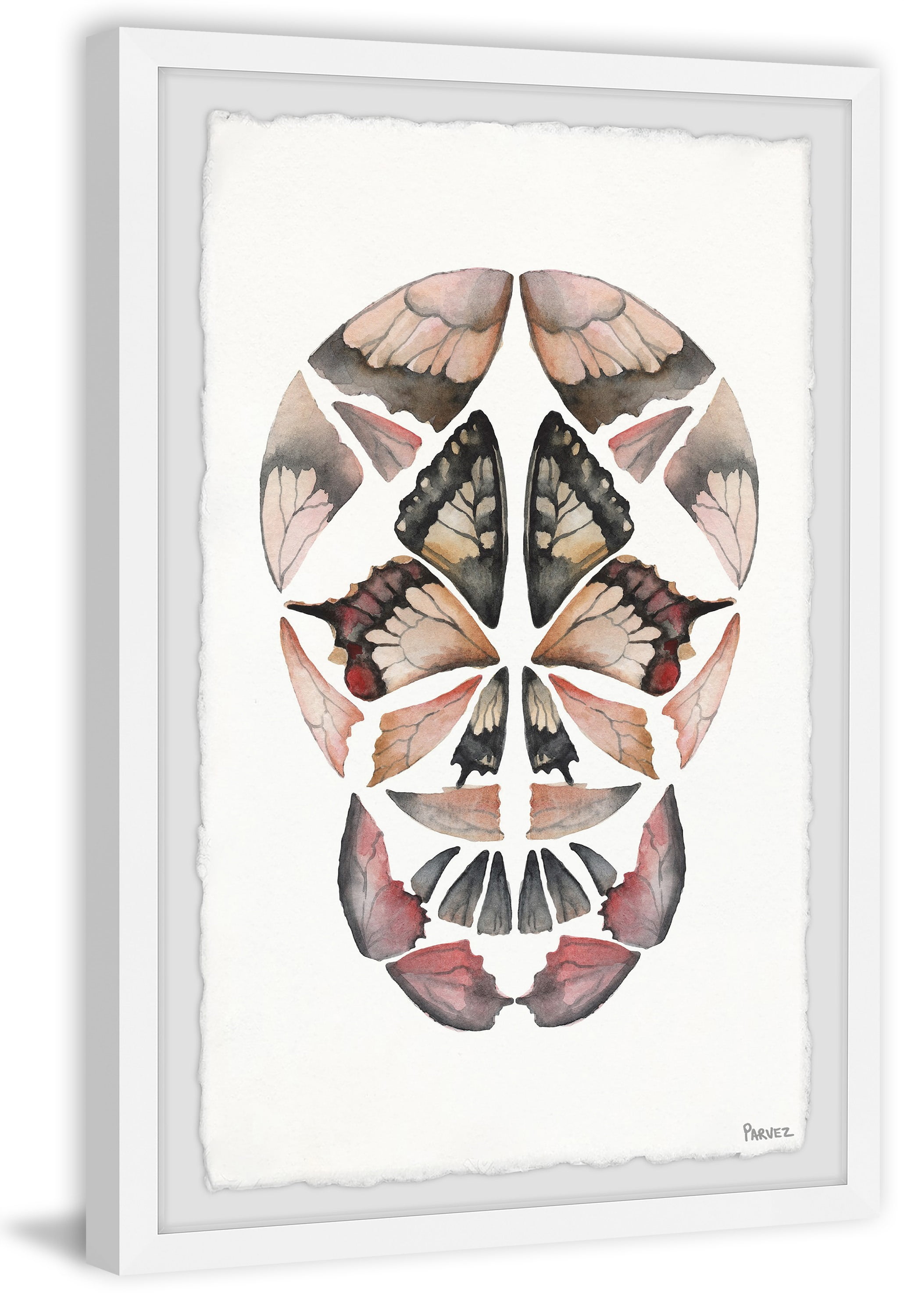 Parvez Taj "Kaleidoscope Butterfly Skull" Framed Painting Print