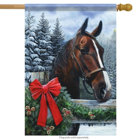 Pottery Barn Wreaths - Holiday Horse Christmas House Flag Snow Barn Wreath Winter 2 Sided 28