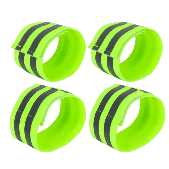 4PCS High Visibility Armbands, Elasticated Ankle Bands Hi Vis Reflective Running Armbands Wristbands Slap Armbands Reflector Strips Safety Bands For Running Walking Cycling Jogging Nigh Outdoor Safet