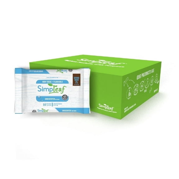 Simpleaf Flushable Wet Wipes | Eco- Friendly, Paraben & Alcohol Free | Hypoallergenic & Safe for Sensitive Skin | Unscented Soothing Aloe Vera Formula (50 Counts) 6 Pack