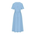 thumbnail image 4 of Uaswgudfs Women's Summer Casual Dress:Collar Short Sleeve Midi with Belted Waist & Flowy Skirt - Everyday Lightweight Comfort & Elegant Style Blue L, 4 of 4