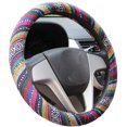 thumbnail image 2 of Cubiertas de volante de coche de tela de lino gruesa de estilo étnico, protector para volante de vehículo, antideslizante y con absorción de sudor, 2 of 4
