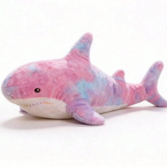 24 Inch Rainbow Shark Plush Toy, Kawaii Stuffed Animal with Soft Fluffy Fabric, Medium Cuddle Pillow for Kids Bedroom Decor, Birthday Gift for Girls Boys