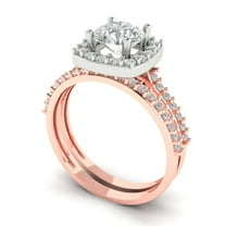 Clara Pucci 18K Rose/White Gold Round Cut 1Ct Synthetic Moissanite Engagement Ring Matching Band - Luxury Box Included