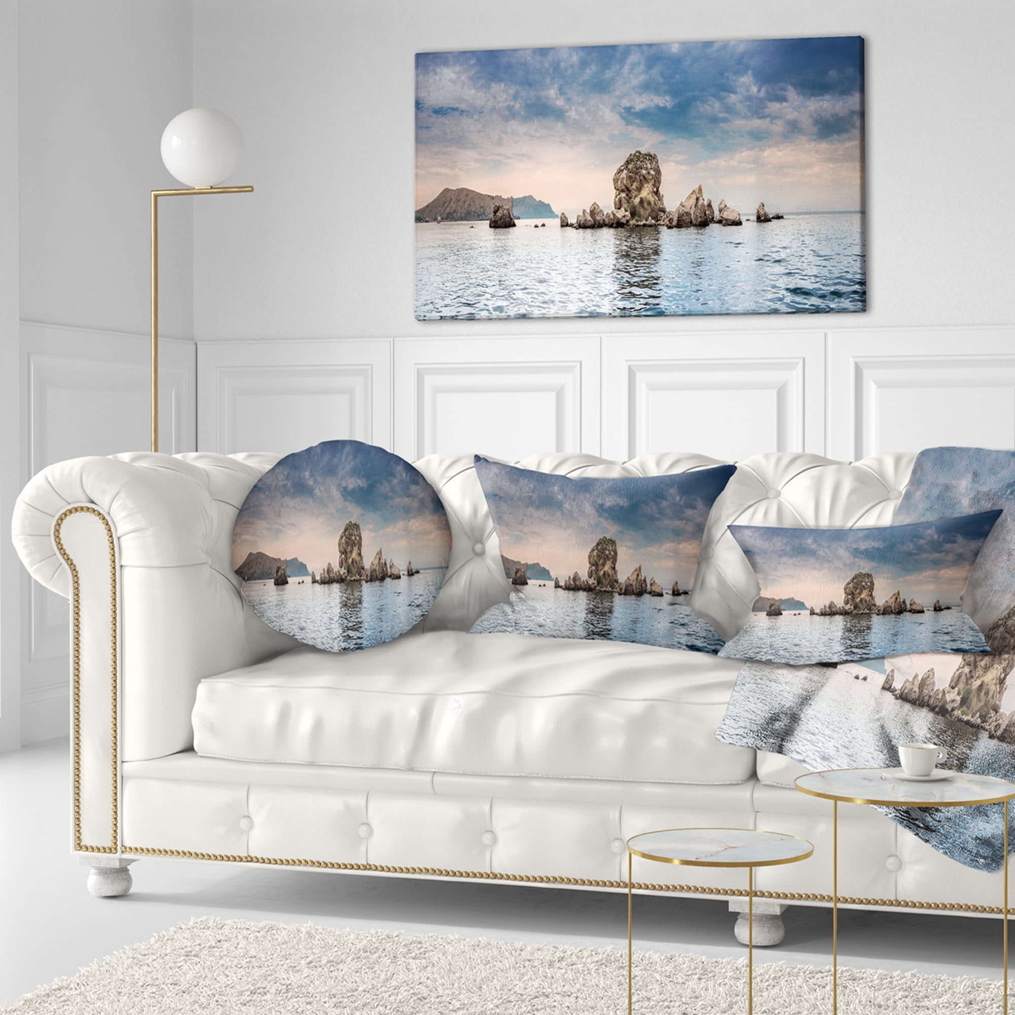Designart Crimean Peninsula Seashore Panorama - Seashore Throw Pillow - 12x20