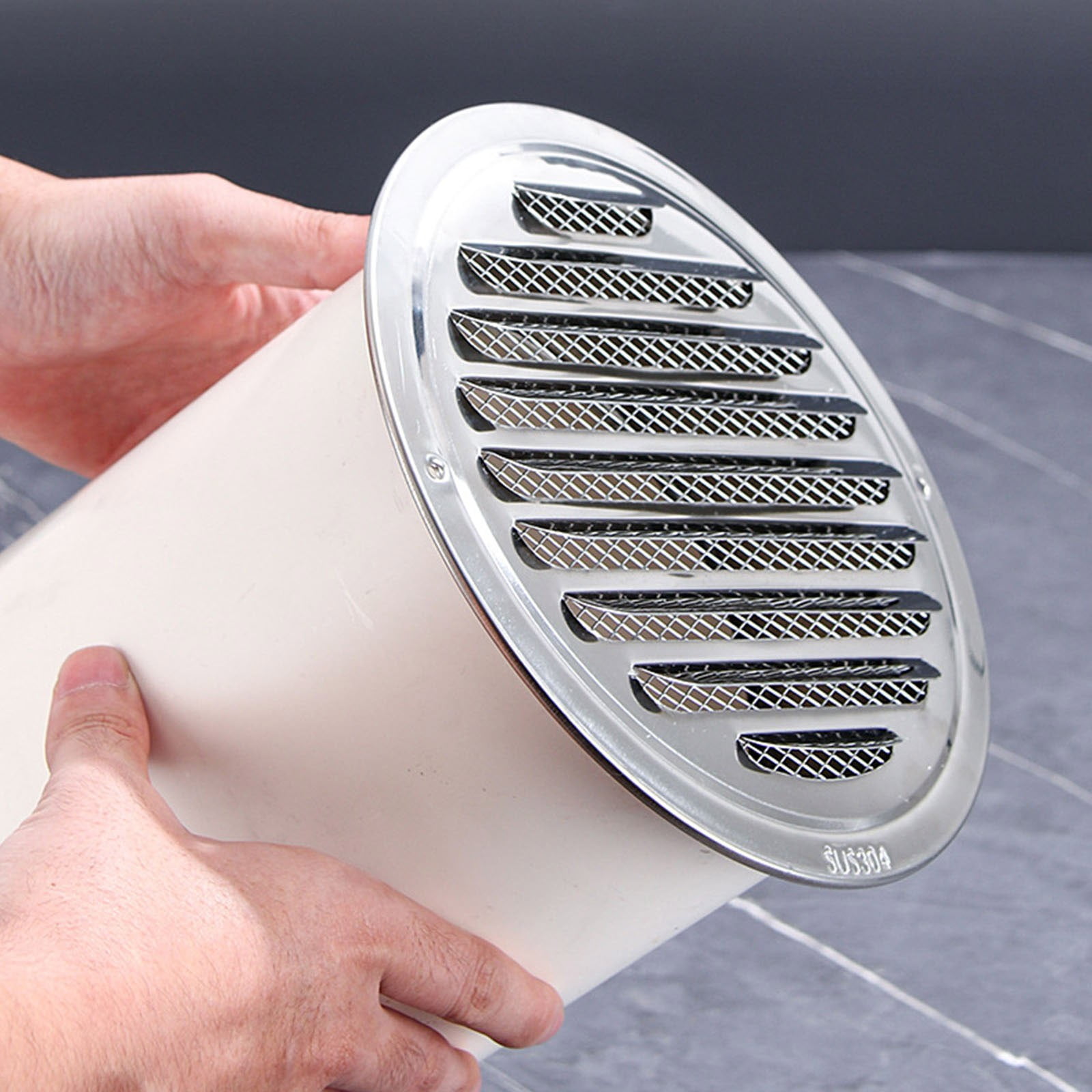 Stainless Steel Round Exhaust Vent Cover, Kitchen Range Hood Wall Protector with Rainproof Shield and Built in Screen