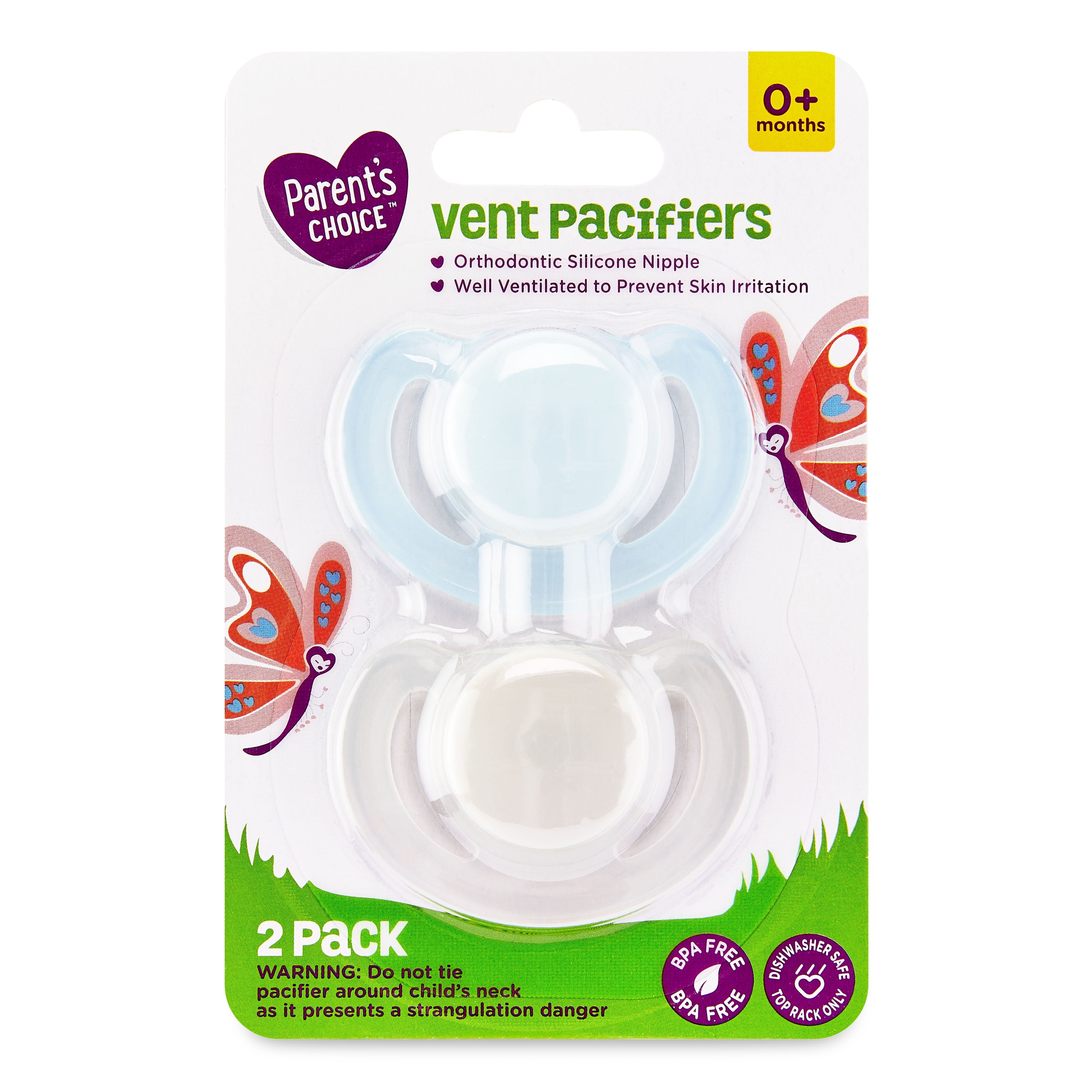 Parent's Choice Newborn Orthodontic Vent Pacifier, 0+ Months, Unisex, Blue & Gray, 2 Pack