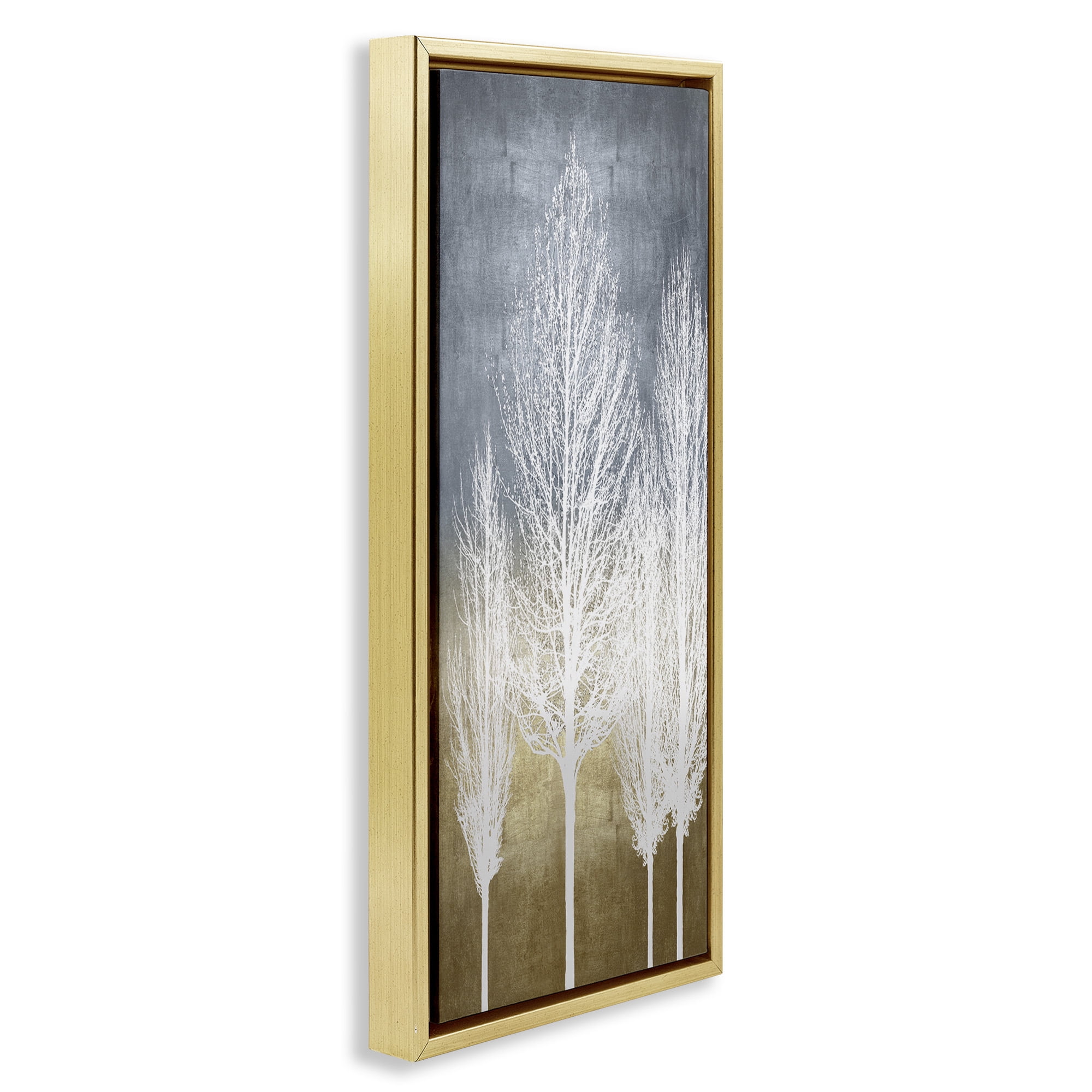 Stupell Industries Tall Tree Silhouettes Abstraction Landscape Painting Gold Floater Framed Canvas Art Print Wall Art, 15 x 31