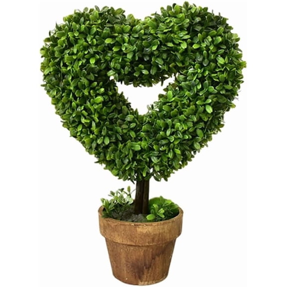 JEWLALO Artificial Heart-Shaped Boxwood Topiary Tree, 14" UV Resistant Fake Plant, Realistic Faux Potted Shrub for Indoor/Outdoor, Front Porch, Office Decors