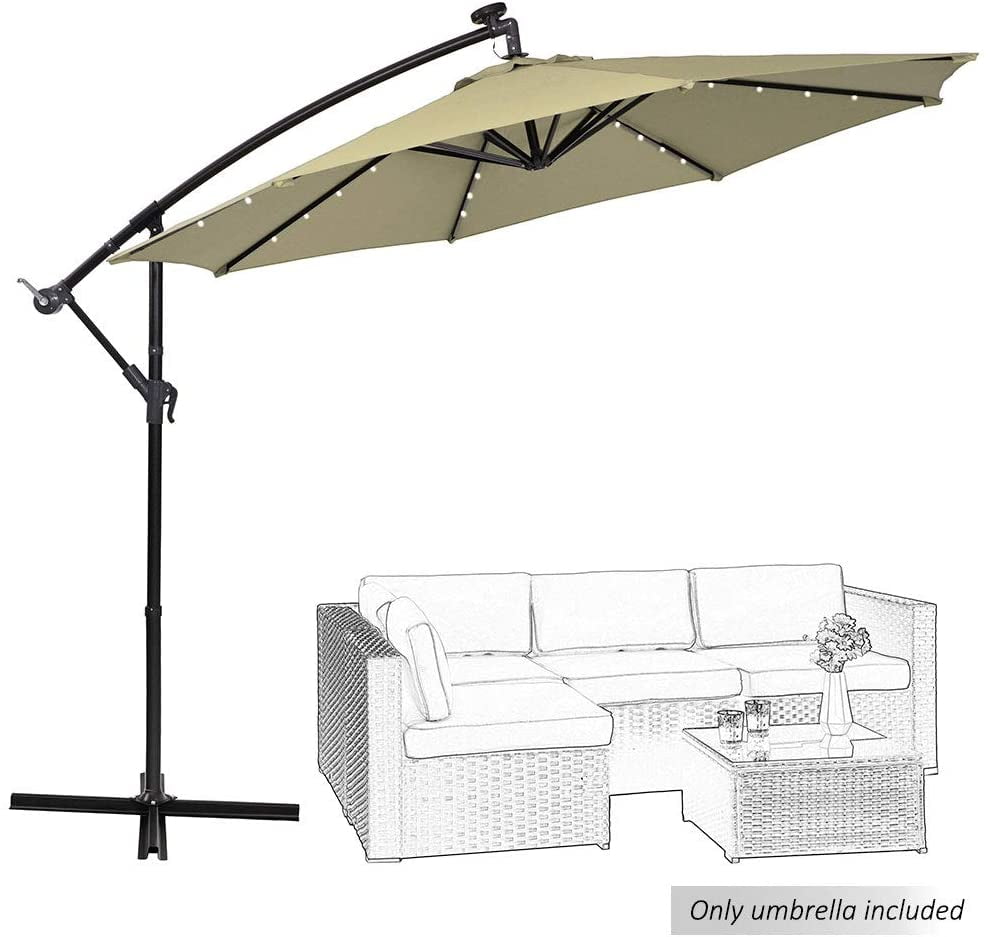 Offset Hanging Patio Umbrella, Solar Powered Lights For Outdoor Umbrella