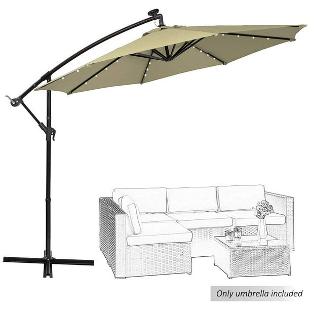 Junior analogie gebed 10' Offset Hanging Patio Umbrella with 32 LED Solar Powered Lights 8 Ribs,  Beige - Walmart.com