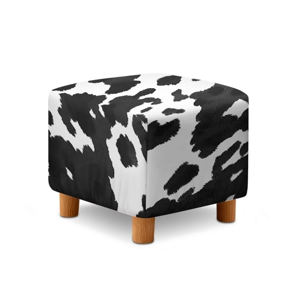SCRAWLGOD Cow Print White Black Footstool Slipcover, Stretch Square Stool Furniture Protector Footstool Cover with Elastic Bottom Foot Rest Covers