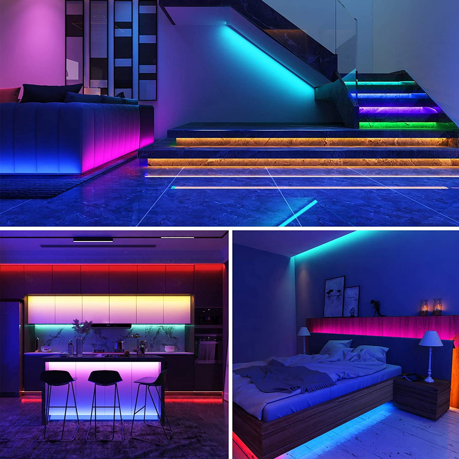 Led Strip Lights for bedroom 65.6ft(20M) 5050 SMD RGB Flexible LED Tape Lightswith DC12V Power Supply 44Key IR Remote Controller for Under Cabinet Lighting Bedroom, Living Room