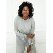 ELOQUII Elements Women's Plus Size French Terry Sweatshirt with Tie Wrist