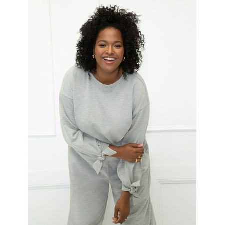 ELOQUII Elements Women's Plus Size French Terry Sweatshirt with Tie Wrist