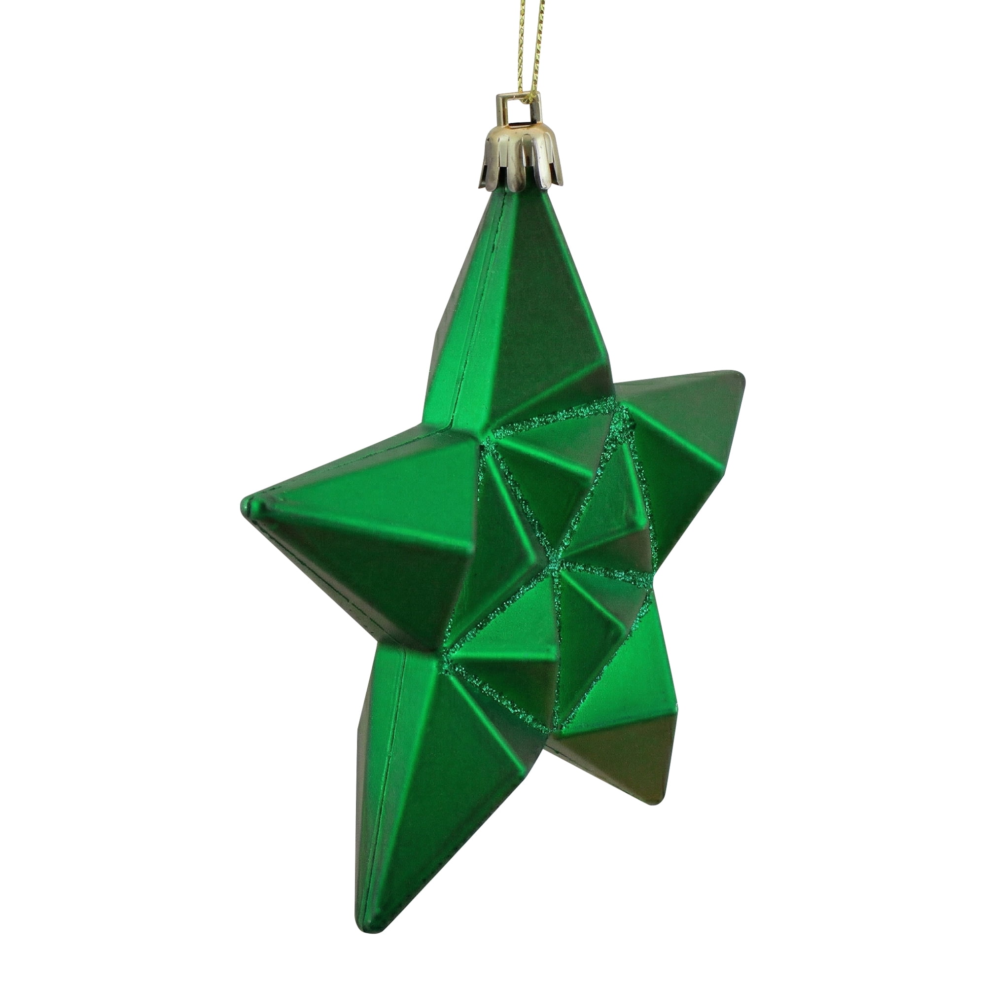 DAK 12ct Matte Xmas Green and Gold Glittered Star Shatterproof Christmas Ornaments 5"