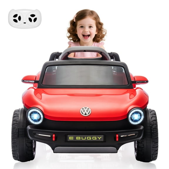 CazToi 12V Dual 30W Motors Licensed Volkswagen Beetle Ride-On Car with Parent Remote Control LED Lights & Music in Pink