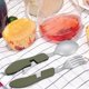 thumbnail image 5 of Juego de cubiertos de camping 4 en 1 de acero inoxidable plegable con cuchillo, tenedor y cuchara para picnics portátiles, color verde, 5 of 8