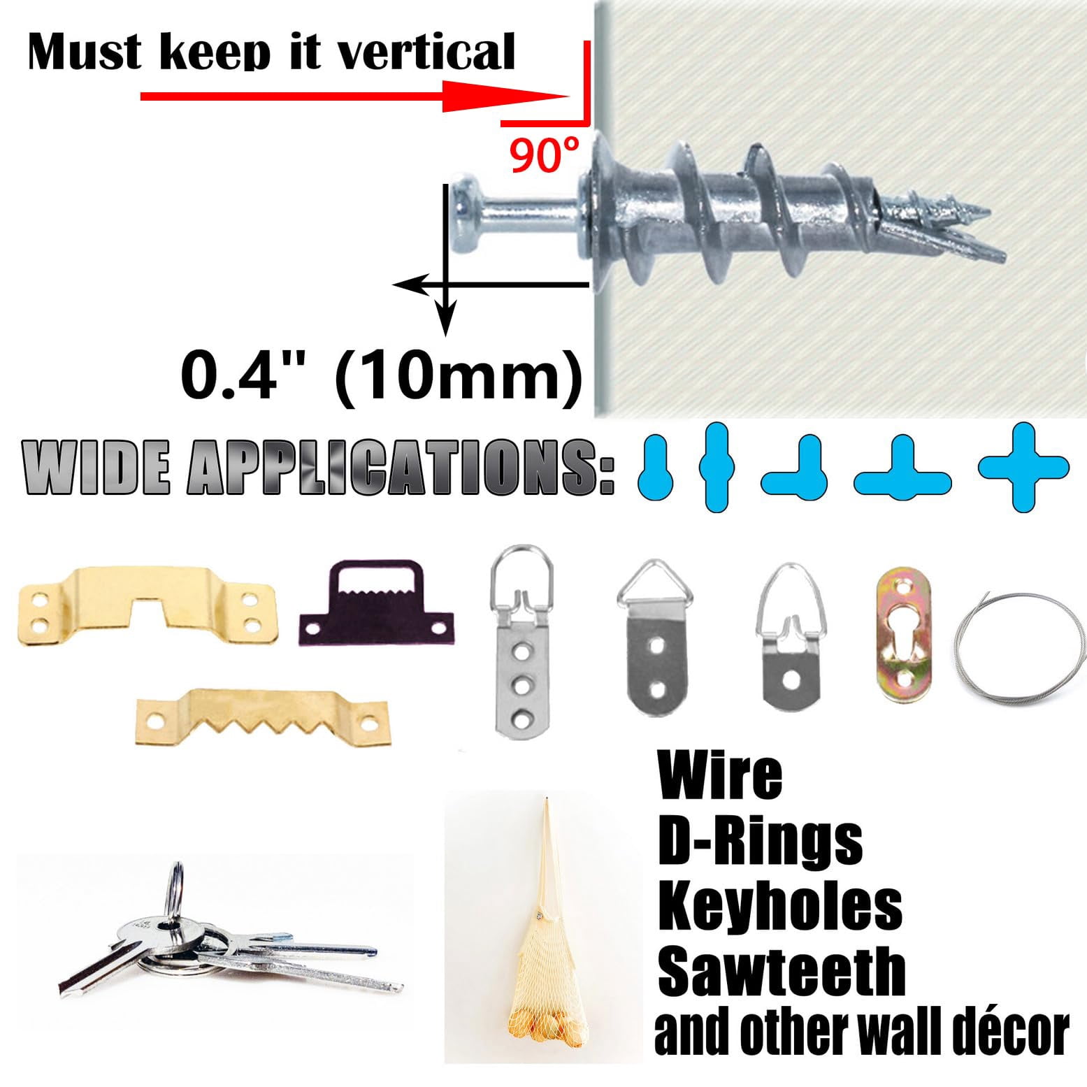 Bear Claw Double Headed Screw & #8 Self Drilling Drywall Anchors, Picture Hangers kit- 25 Bear Claw Screws, 25 Self-Tapping Drywall Anchors (25, Silver)