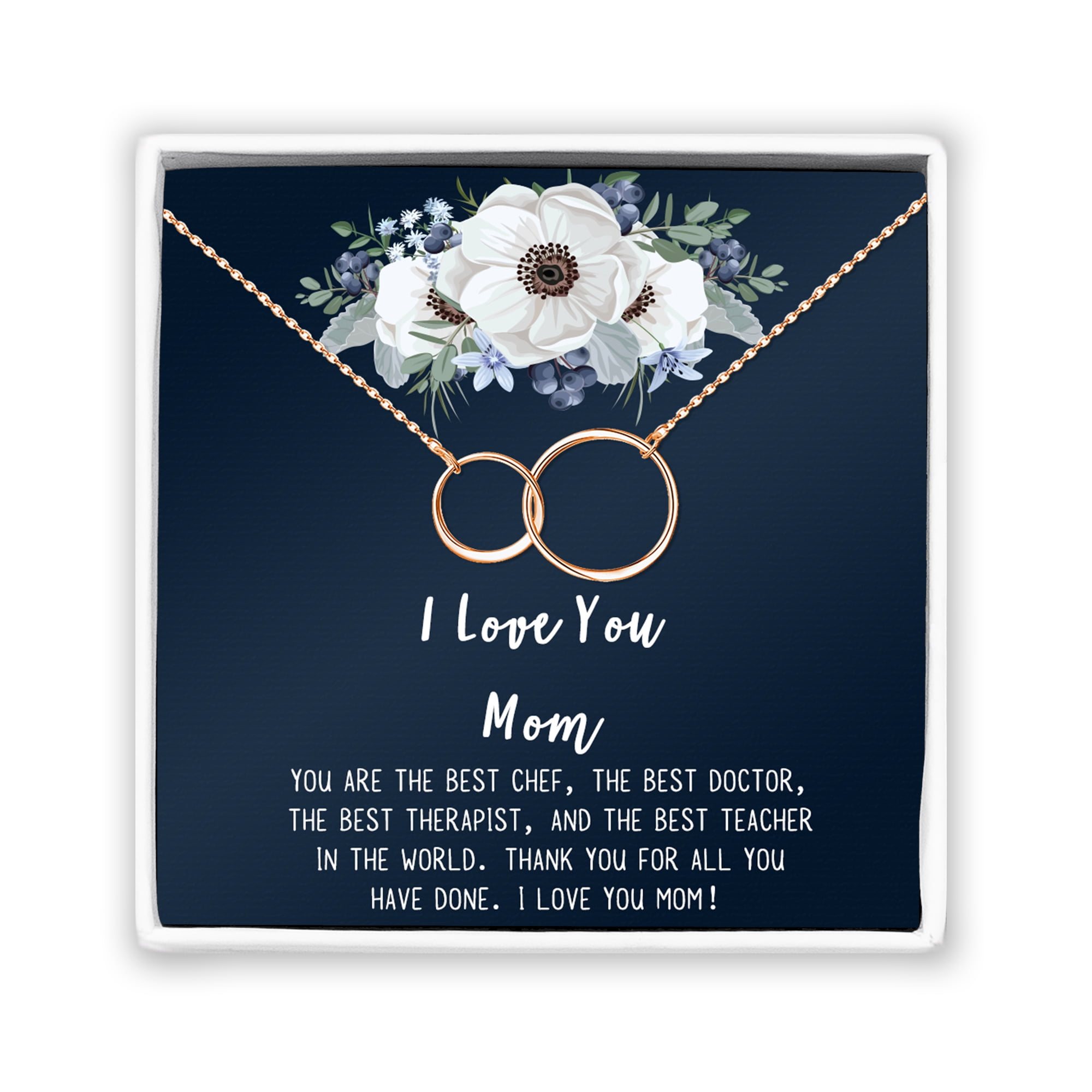 I Love You Mom, Jewelry with Gift Wrapping, Card - Gifts for Mom, Daughter, Birthday, Mothers Day, Two Infinity Ring Necklace for Women [Rose Gold Infinity Ring, No-Personalized Card]