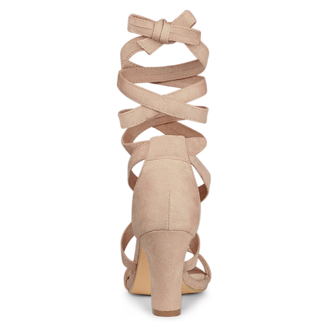 DARING DIVA Stylish Women's Lace Up Block Heels Sandals Nude 8