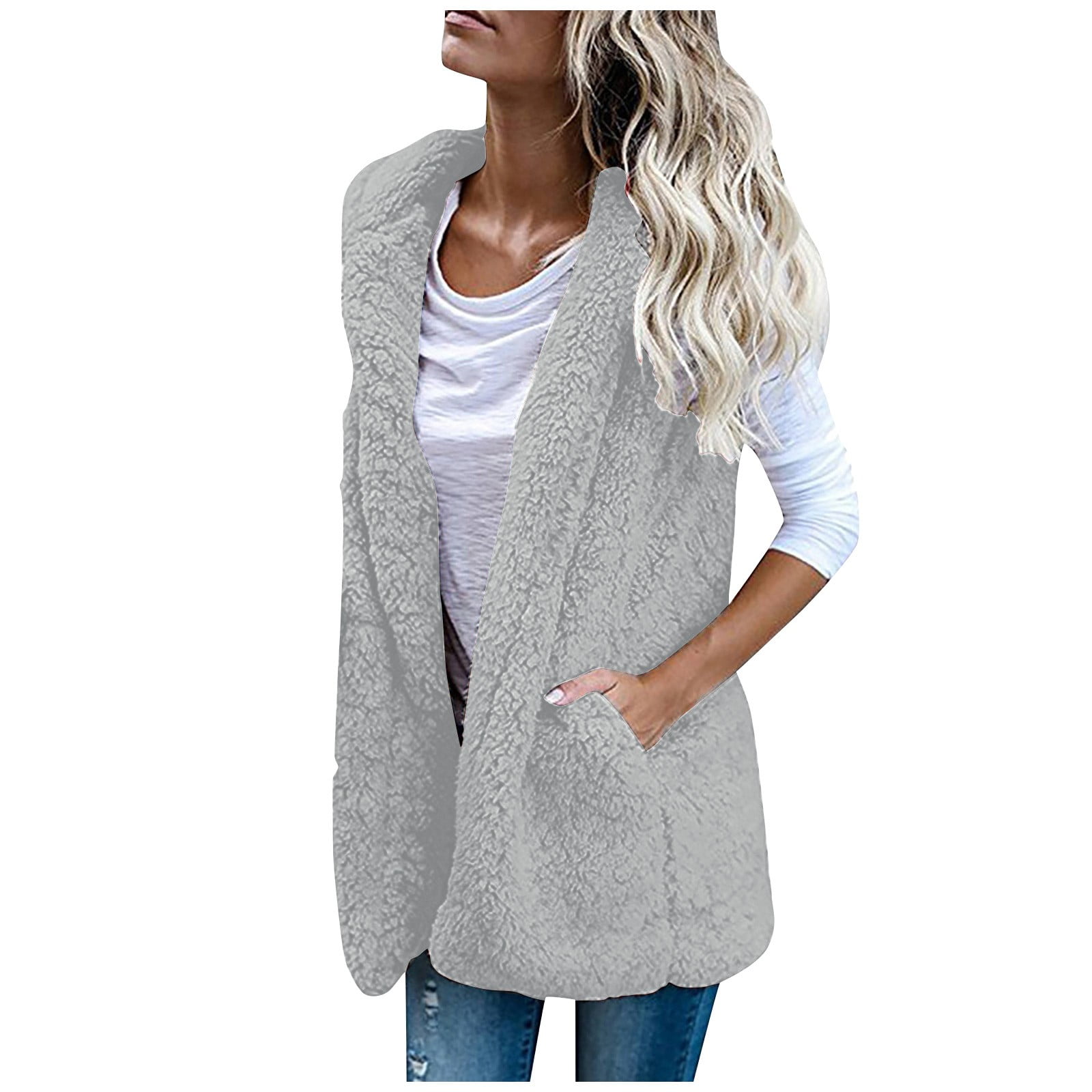 Mlqidk Womens Sleeveless Fleece Vest with Pockets Fuzzy Sherpa Vest