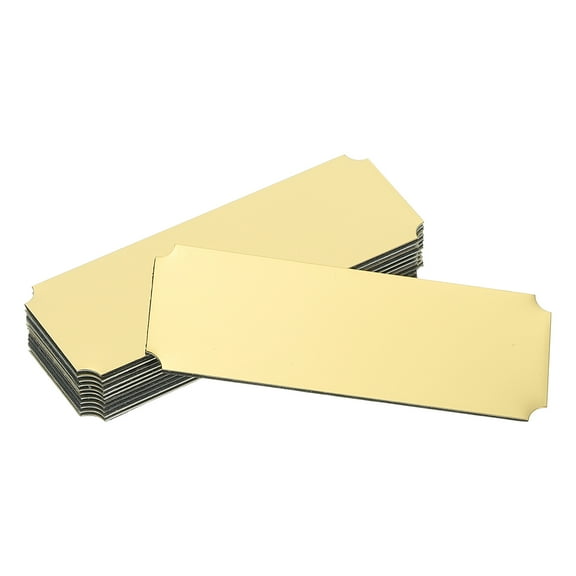 Uxcell 12 Pcs Blank Name Plates, 2.8 x 1" Engraved Metal Name Plate Laser Strong Adhesive Nameplate Stainless Steel Custom Blank Plates for Signs DIY Crafts, Gold Notched Corner