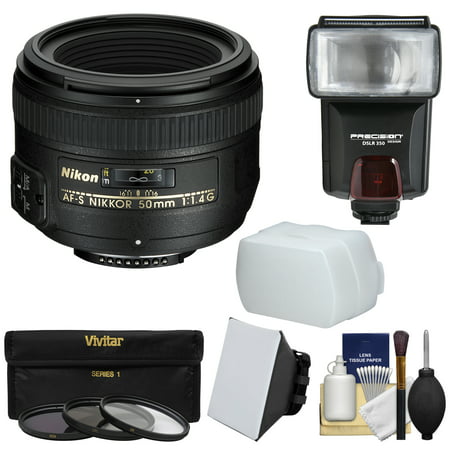 Nikon 50mm f/1.4G AF-S Nikkor Lens = 3 Filters + Flash & 2 Diffusers + Kit for D3200, D3300, D5300, D5500, D7100, D7200, D750, D810