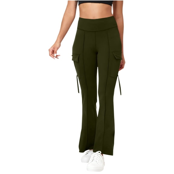Bibifish Womens Yoga Flare Pants High Waisted Solid Cargo Pockets Stretch Workout Athletic Wear