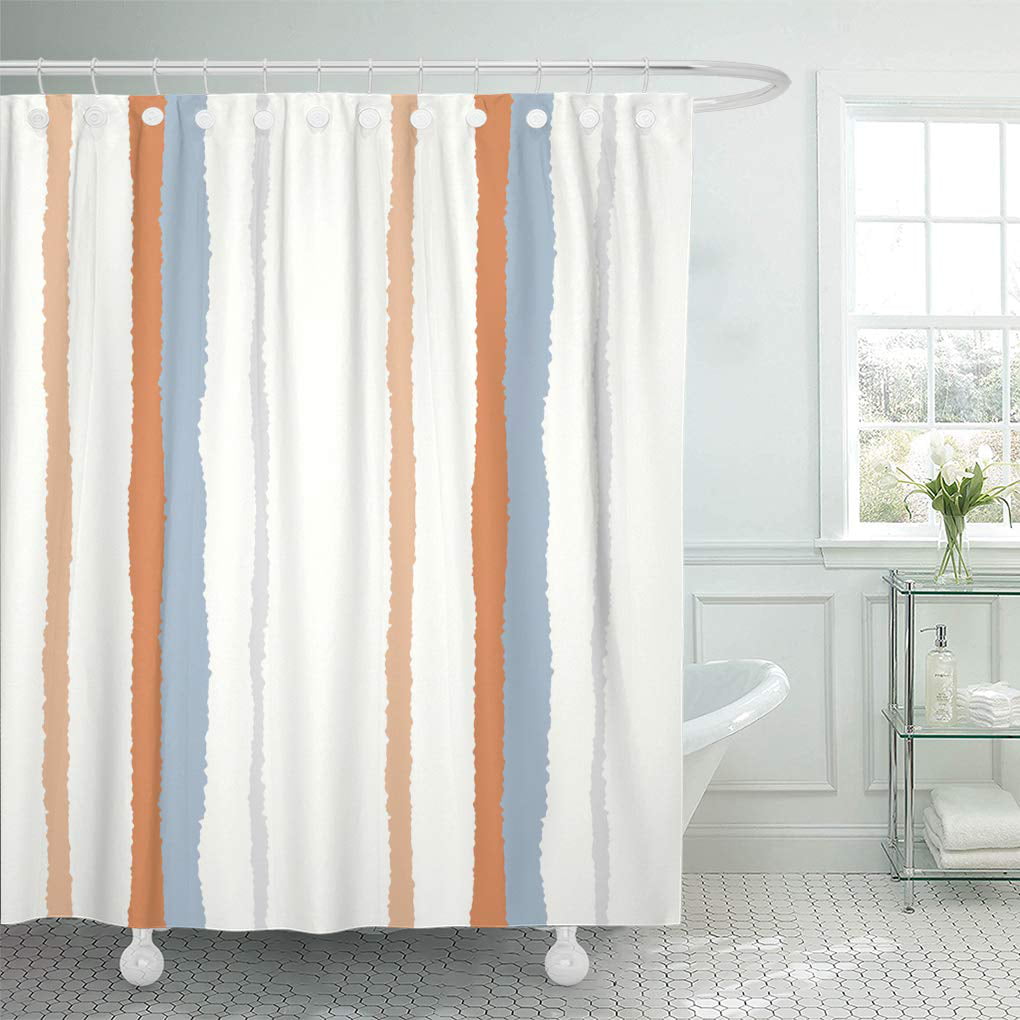Shower Curtain Bath 60x72 Inch, Orange And White Striped Shower Curtain