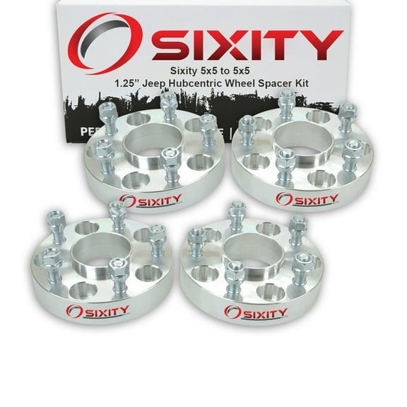 Sixity Auto 4 pc 1.25" 5x5 Wheel Spacers compatible with Jeep Grand Cherokee Wrangler Commander 1/2-20tpi 1.25in Hubcentric