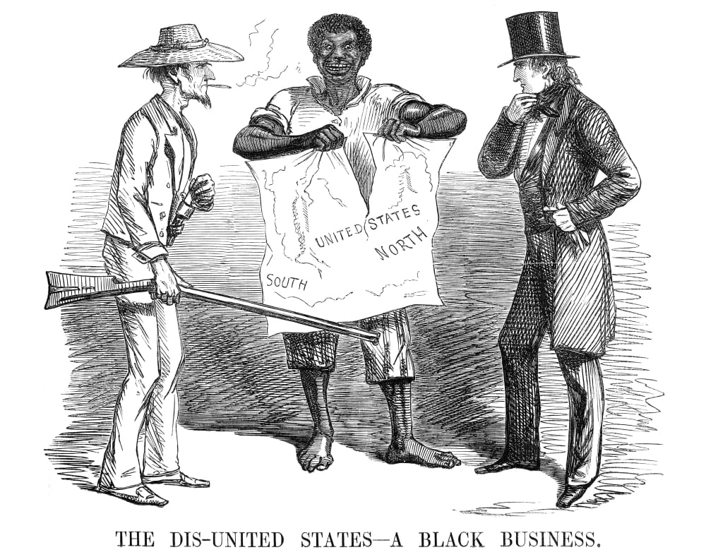Slavery Cartoon 1856 NThe Dis-United States - A Black Business An