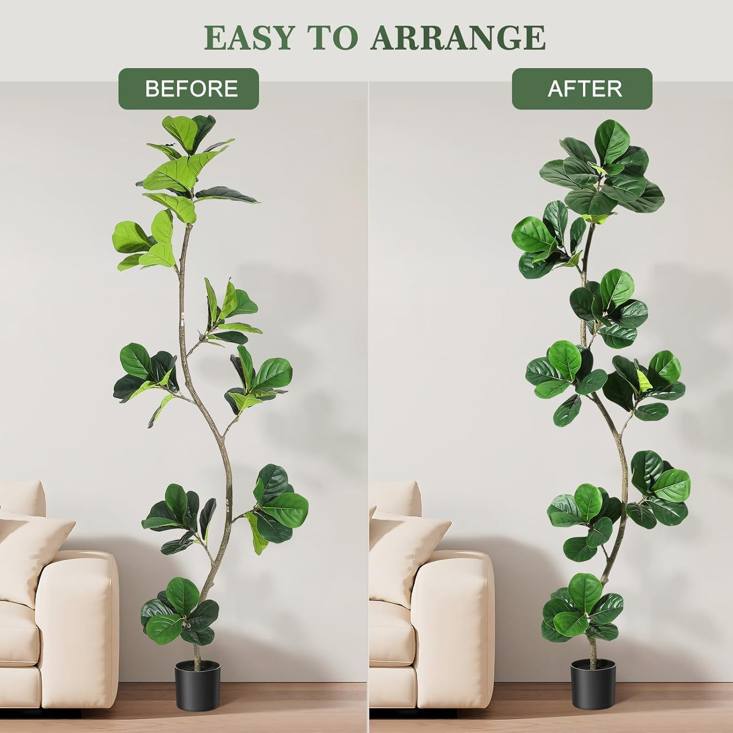 Artificial Fiddle Leaf Fig Tree - 7 ft Fake Plant with Black Nursery Planter, Large Floor Plants for Home or Office Decor - Artificial Plants Indoor Outdoor, Housewarming Gift