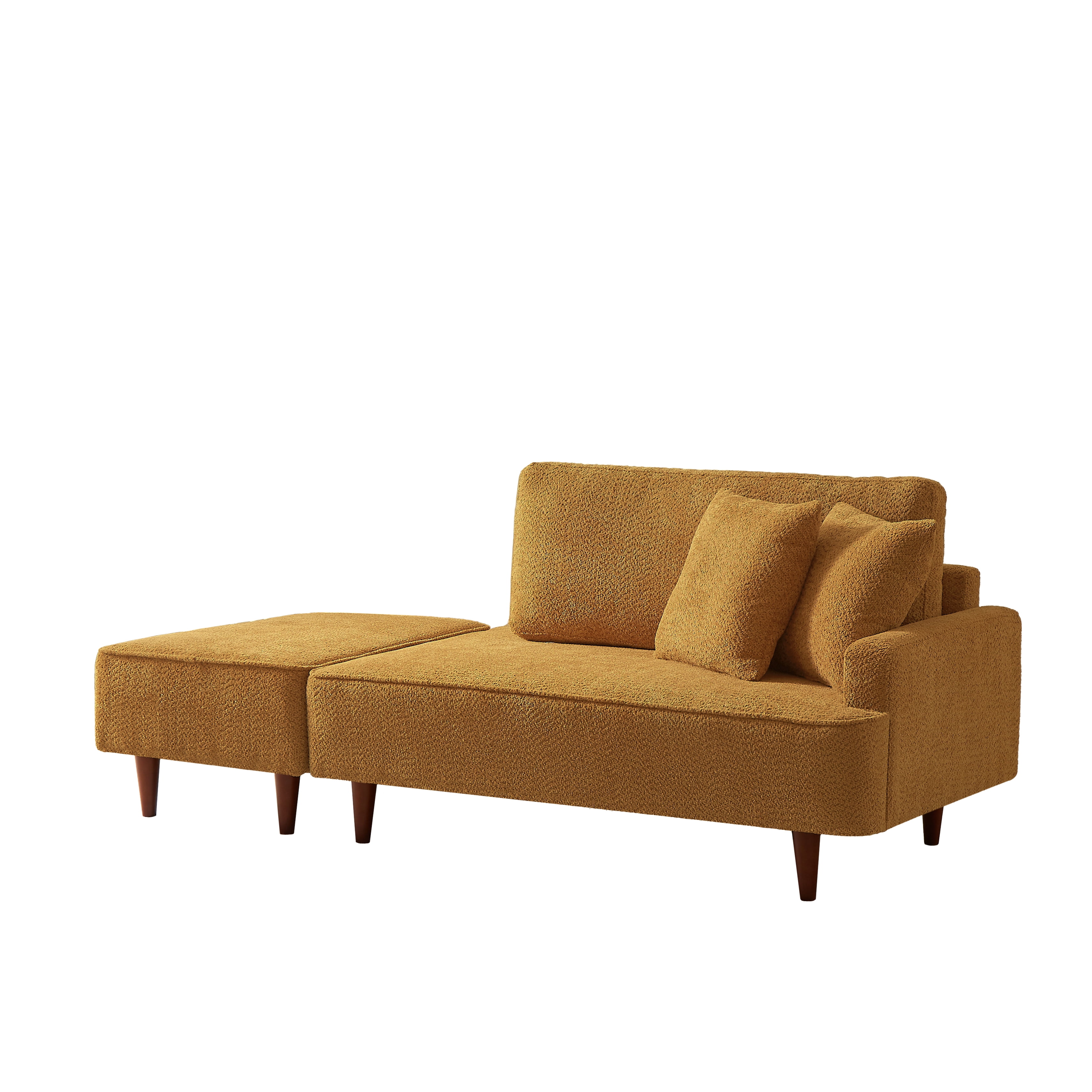Indoor Chaise Lounge Chair with Ottoman, Boucle Upholstered Chaise Lounge with 2 Throw Pillows Included, Modern Chaise Lounge for Living Room Bedroom Reading Nook, Orange