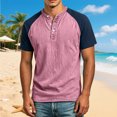 thumbnail image 3 of Henley Shirts for Men Summer Casual Crew Neck Raglan Short Sleeve Color Block Tops Dress Shirts, 3 of 5