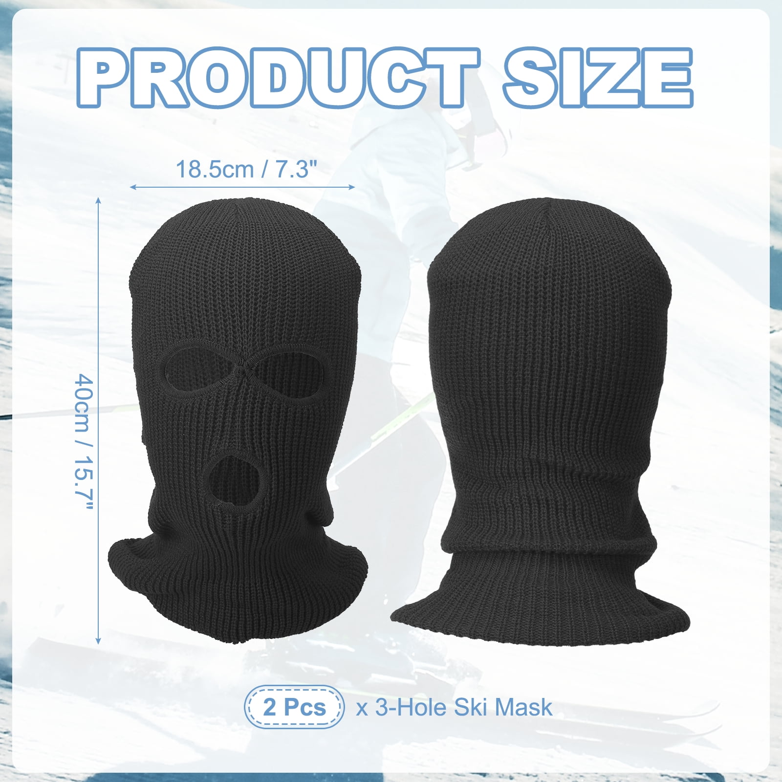 Uxcell 3-Hole Full Face Mask Cover, Ski Mask Knitted Warm Knit Cover Winter Balaclava Face Mask Cap Ski Polyester& 2 Pcs& Black -Fitting for ( Men/Women/Winter Outdoor Sports/Skiing)