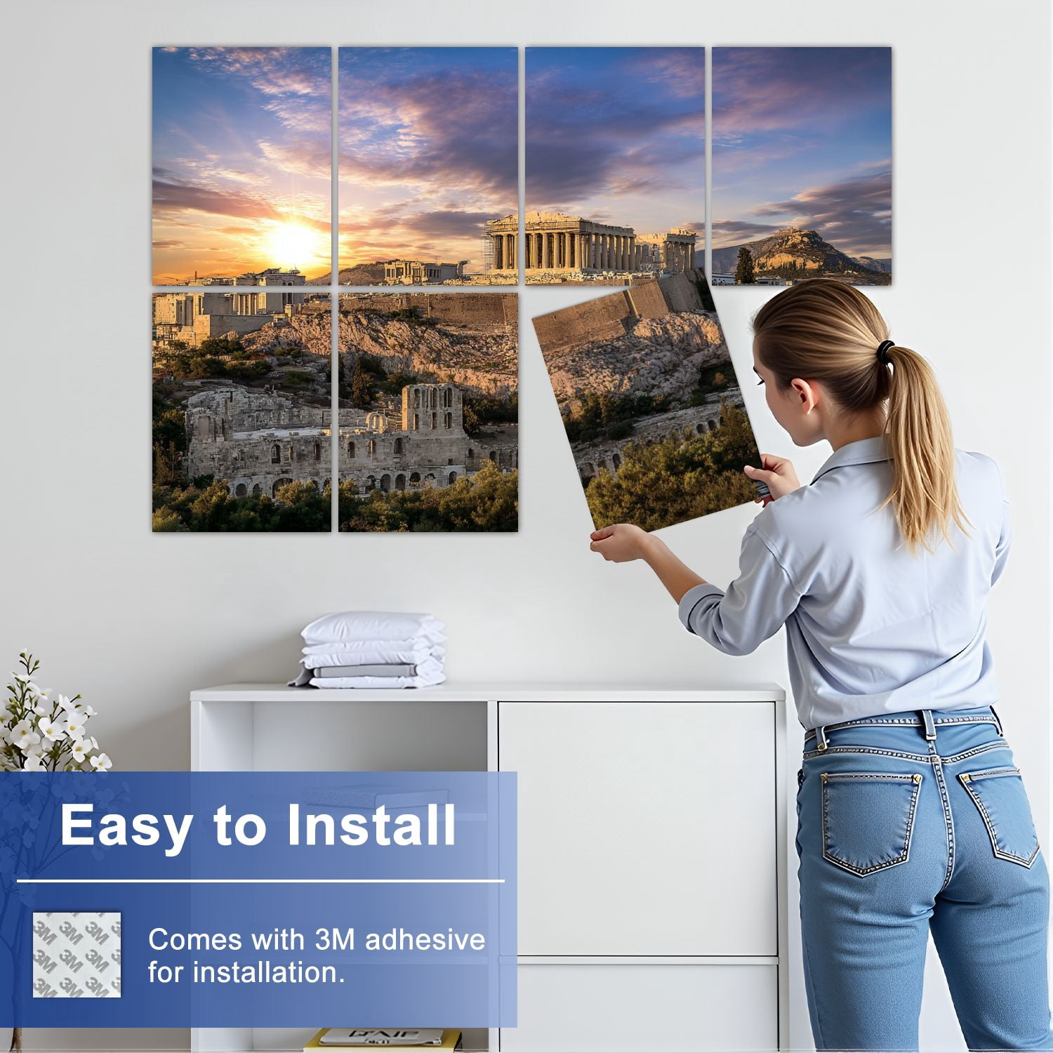 8 Pack Art Acoustic Panels Sound Absorbing Parthenon Athens Greece Decorative Soundproof Wall Panels Self Adhesive for Nursery Game Room Bedroom 48"x32"